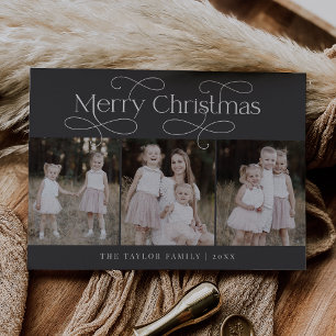 AUDREY Grey Modern Family Photo Vintage Christmas Holiday Card