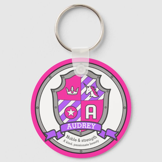 Audrey letter B name meaning pink unicorn crest Key Ring (Front)