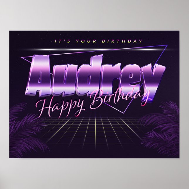 Audrey Name Vorname lila retro Poster Geburtstag (Front)