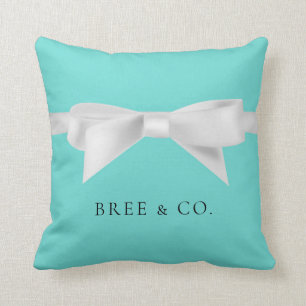 Audrey Teal White Bow Modern Glam Cushion