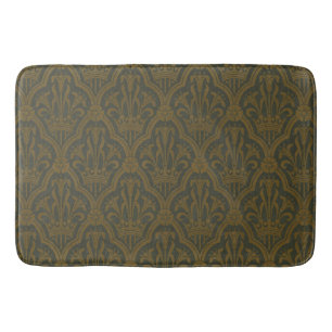 Audsley Vintage Gold Lily Crown Green Damask Art Bath Mat