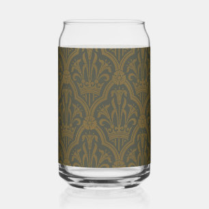 Audsley Vintage Gold Lily Crown Green Damask Art Can Glass