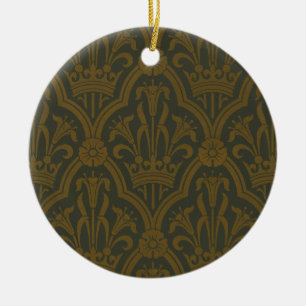 Audsley Vintage Gold Lily Crown Green Damask Art Ceramic Tree Decoration