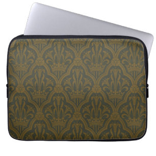 Audsley Vintage Gold Lily Crown Green Damask Art Laptop Sleeve