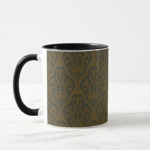 Audsley Vintage Gold Lily Crown Green Damask Art Mug