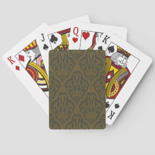 Audsley Vintage Gold Lily Crown Green Damask Art Playing Cards