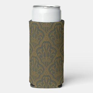 Audsley Vintage Gold Lily Crown Green Damask Art Seltzer Can Cooler