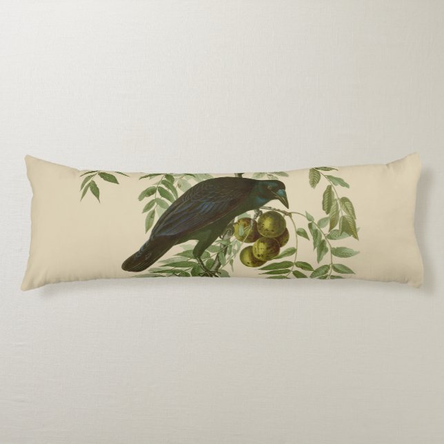 Audubon American Crow Black Bird Body Cushion (Front)