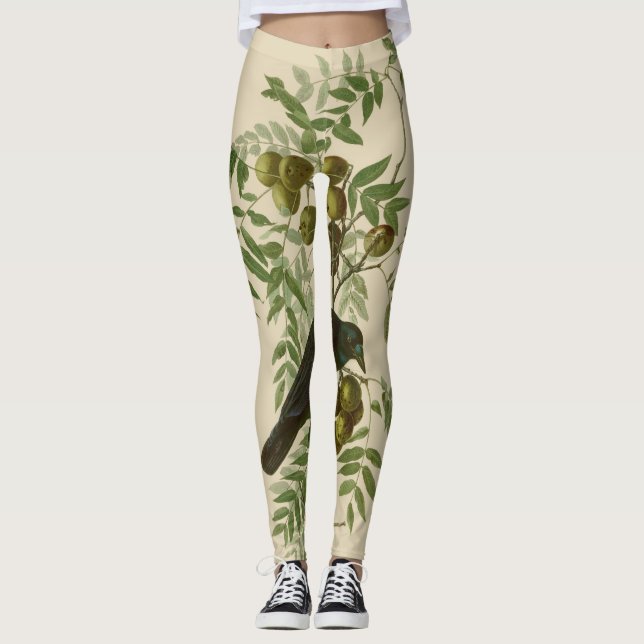 Audubon American Crow Black Bird Leggings (Front)