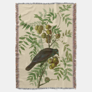 Audubon American Crow Black Bird Throw Blanket