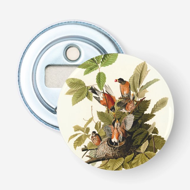 Audubon American Robin Wildlife Bird Illustration Bottle Opener (Front)