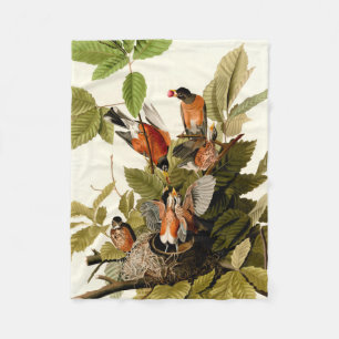 Audubon American Robin Wildlife Bird Illustration Fleece Blanket