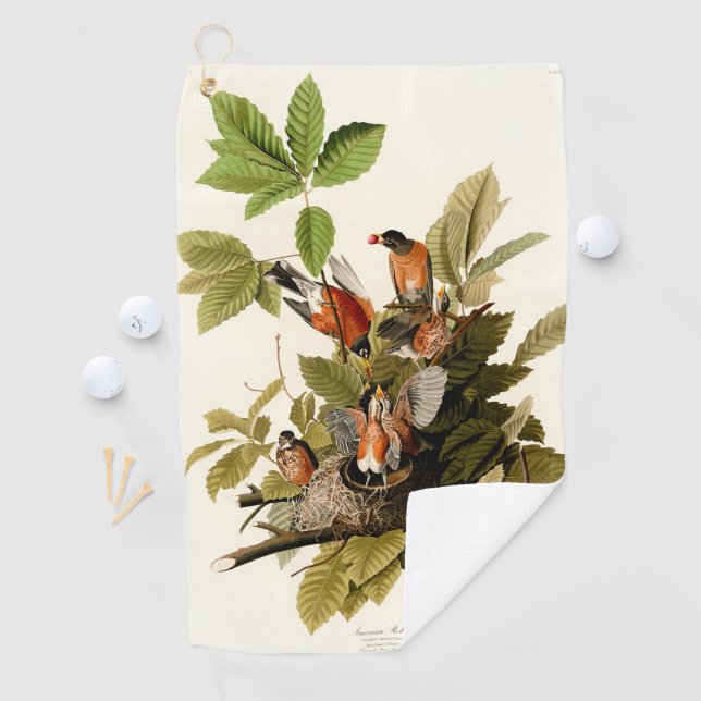 Audubon American Robin Wildlife Bird Illustration Golf Towel (InSitu)