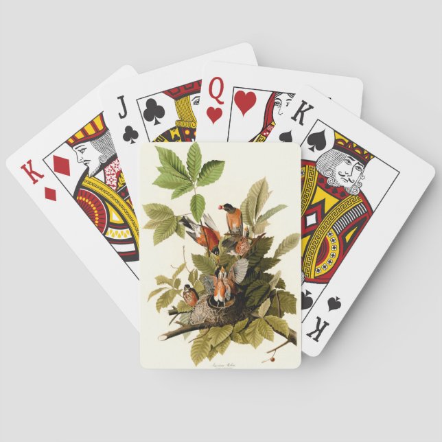 Audubon American Robin Wildlife Bird Illustration Playing Cards (Back)