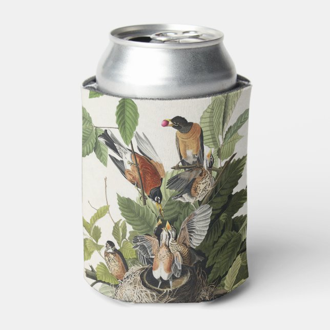 Audubon American Spring Robin Bird Illustration Can Cooler (Can Front)