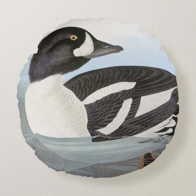 Audubon: Barrow's Goldeneye Round Cushion (Front)
