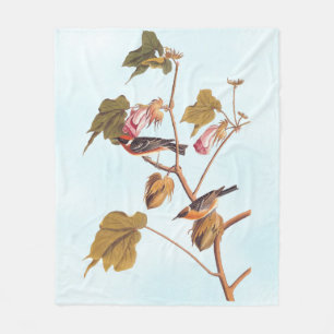 Audubon Bay-Breasted Warbler Bird on Cotton Plant Fleece Blanket