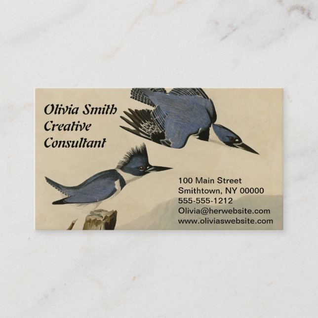 Audubon Belted Kingfisher Wildlife Bird Business Card (Front)