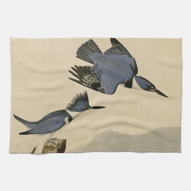 Audubon Belted Kingfisher Wildlife Bird Tea Towel (Horizontal)