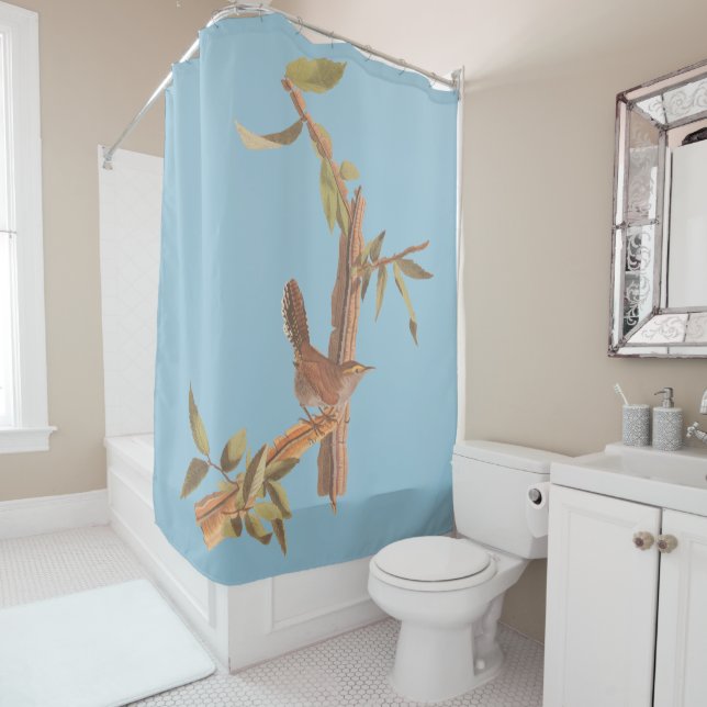 Audubon Bewick's Wren Solitary Song Bird on Branch Shower Curtain (In Situ)