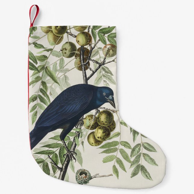 Audubon Black Crow American Bird Illustration Small Christmas Stocking (Front)
