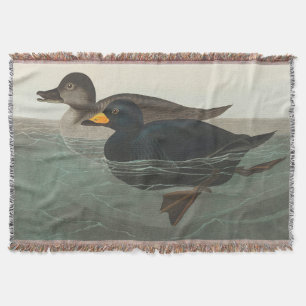 Audubon Black Scoter Print: Vintage Coastal Duck Throw Blanket