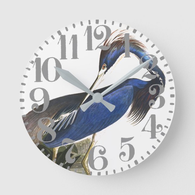 Audubon Blue Heron Bird Big Number Wall Clock (Front)