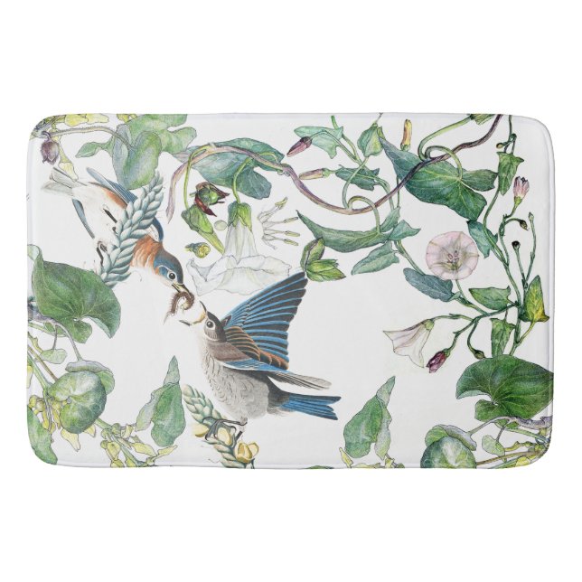 Audubon Bluebird Bird Flowers Bath Mat (Front)