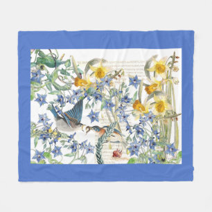 Audubon Bluebird Birds Flowers Fleece Blanket