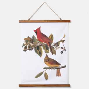 Audubon Cardinal Pair in Wild Almond Tree Hanging Tapestry