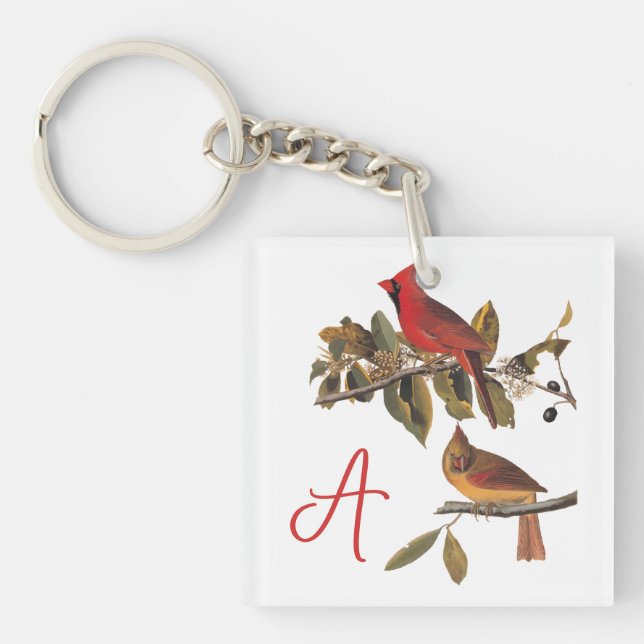 Audubon Cardinal Pair in Wild Almond Tree Key Ring (Front)