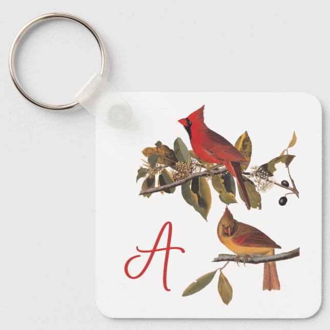 Audubon Cardinal Pair in Wild Almond Tree Key Ring (Front)
