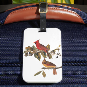 Audubon Cardinal Pair in Wild Almond Tree Luggage Tag