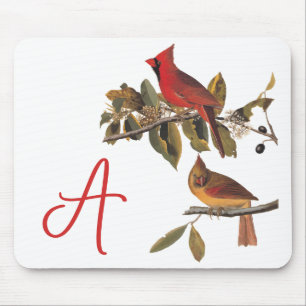 Audubon Cardinal Pair in Wild Almond Tree Mouse Mat