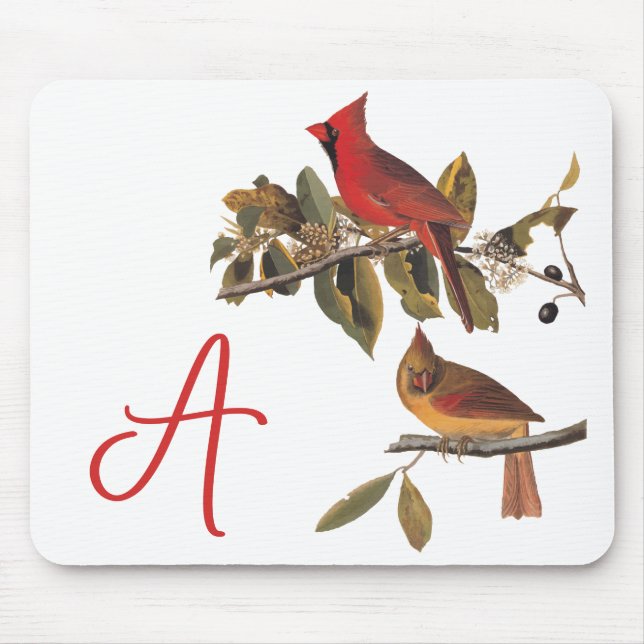 Audubon Cardinal Pair in Wild Almond Tree Mouse Mat (Front)