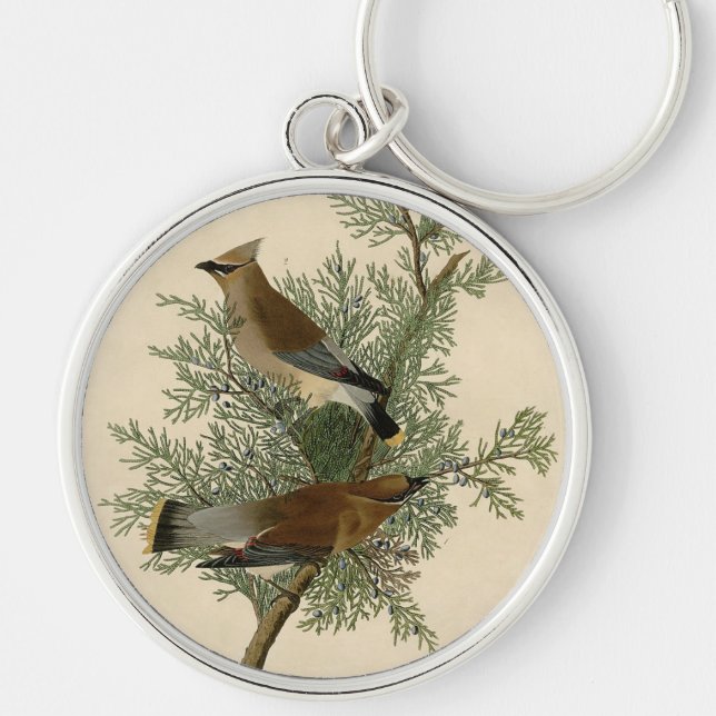 Audubon Cedar Waxwing Bird Key Ring (Front)