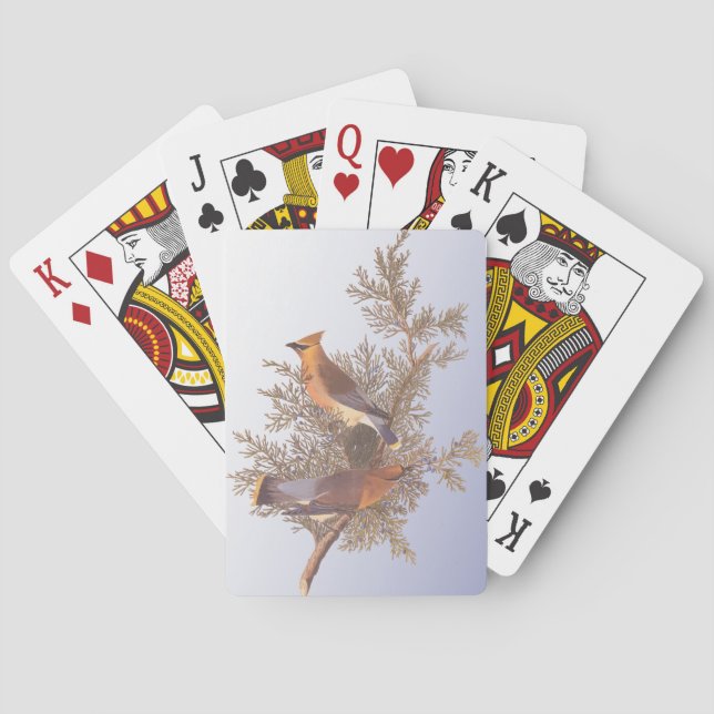 Audubon Cedar Waxwing Bird on Evergreen Juniper Playing Cards (Back)