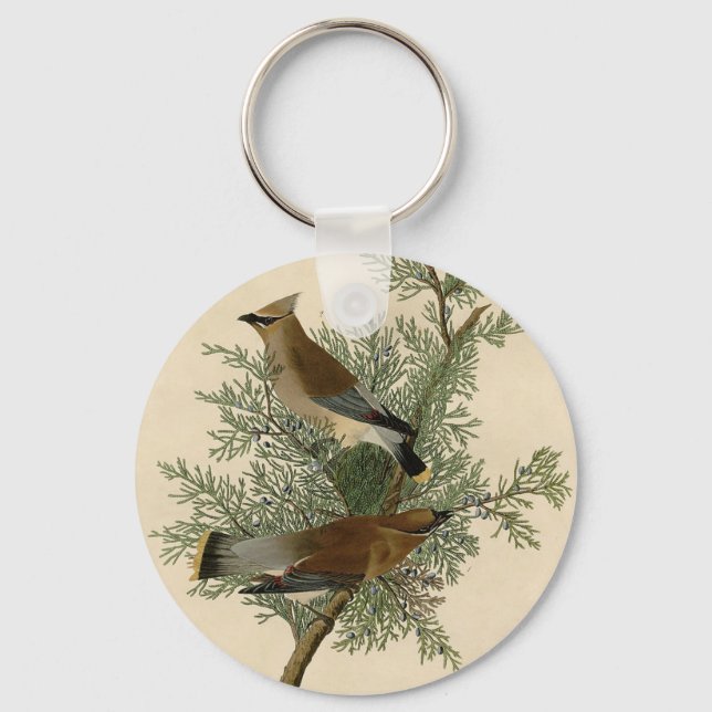 Audubon Cedar Waxwing Key Ring (Front)
