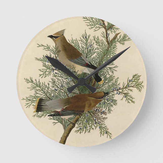 Audubon Cedar Waxwing Round Clock (Front)