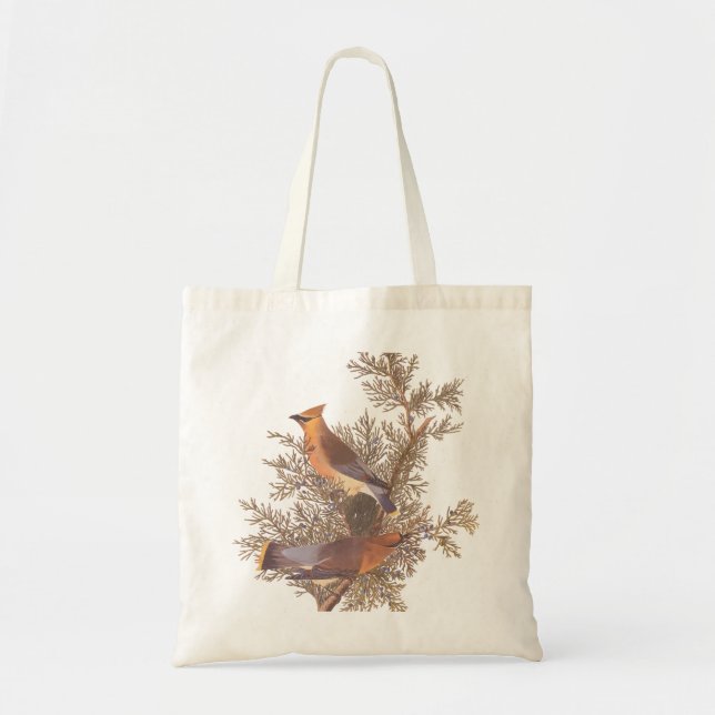 Audubon Cedar Waxwing Songbirds in Juniper Tote Bag (Front)