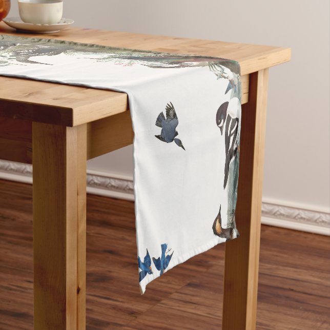 Audubon Collage of Birds Flowers Table Runner (In Situ)