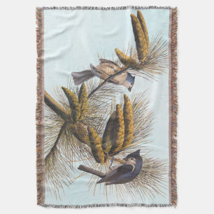Audubon Crested Titmouse Birds in Pine Tree Throw Blanket