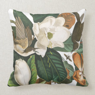 Audubon Cuckoo Birds Wildlife Floral Throw Pillow