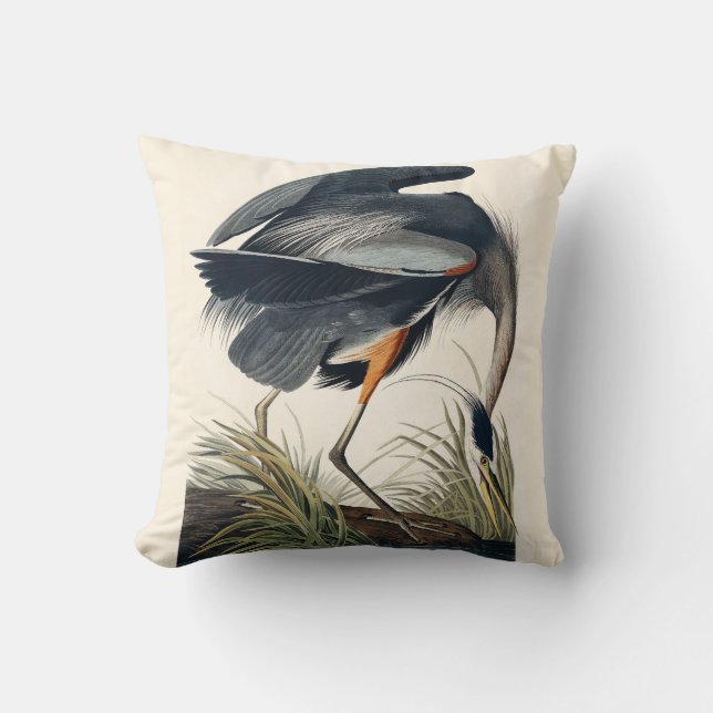 Audubon Great Blue Heron 1834 Plate CCXI Cushion (Front)
