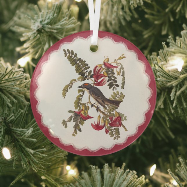 Audubon Grey Kingbird Glass Tree Decoration (Insitu)