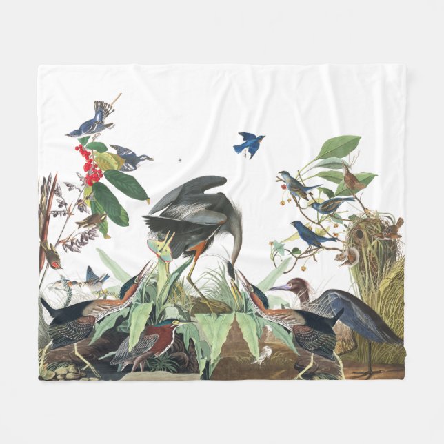 Audubon Heron Bird Wildlife Collage Fleece Blanket (Front (Horizontal))