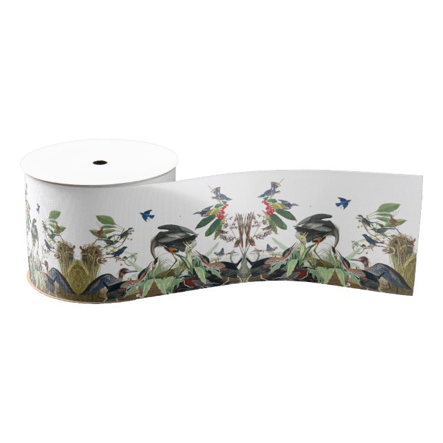 Audubon Heron Bluebirds Wrens Collage Ribbon Grosgrain Ribbon (Spool)