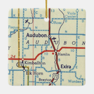 Audubon IA Vintage Map Ceramic Ornament