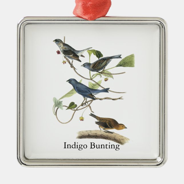 Audubon Indigo Bunting Print Metal Tree Decoration (Front)
