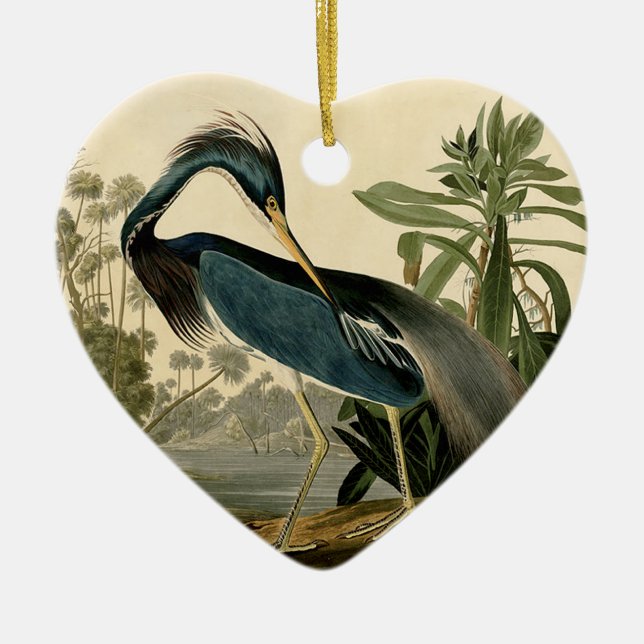 Audubon Louisiana Heron Birds America Art Ceramic Tree Decoration (Front)